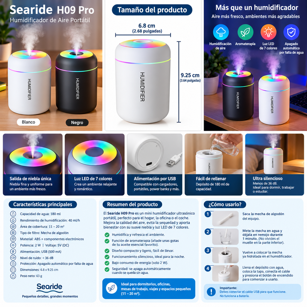 Mini Humidificador Ultrasónico Portátil